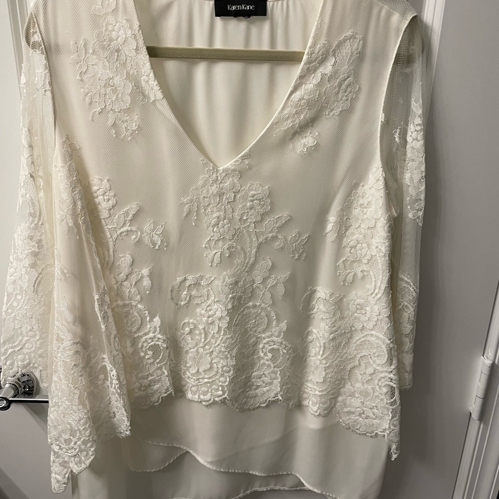 Karen Kane Ivory Lace V-Neck Blouse